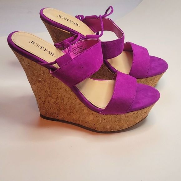 JustFab Shoes - Just Fab Jeannette Fuchsia Wedge Heels with Ankle Straps size 8